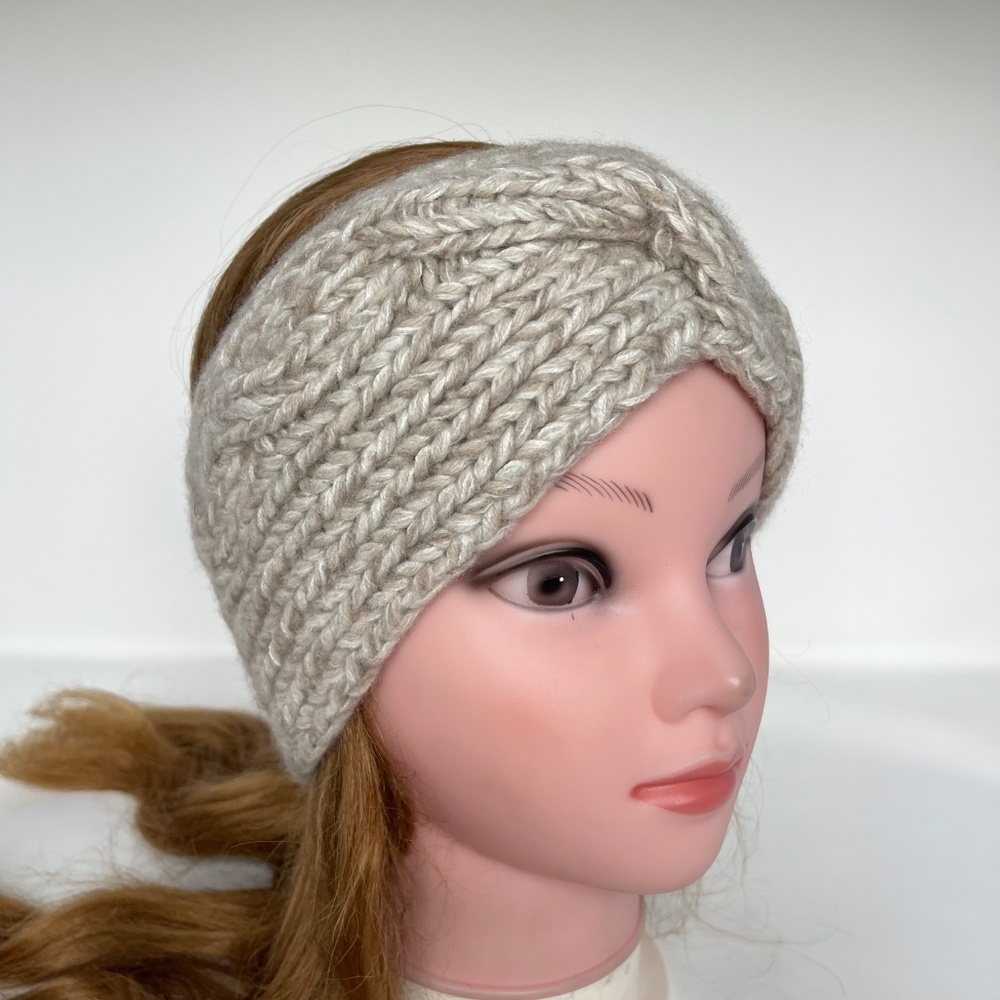 Kerchief, Hand Knit Beige Headband, Cashmere Beanie Women Winter Hat